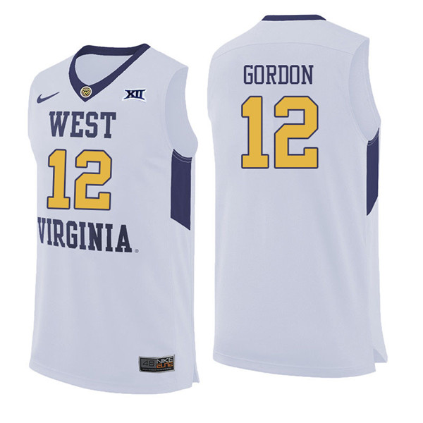 Men #12 Andrew Gordon West Virginia Mountaineers College Basketball Jerseys Sale-White